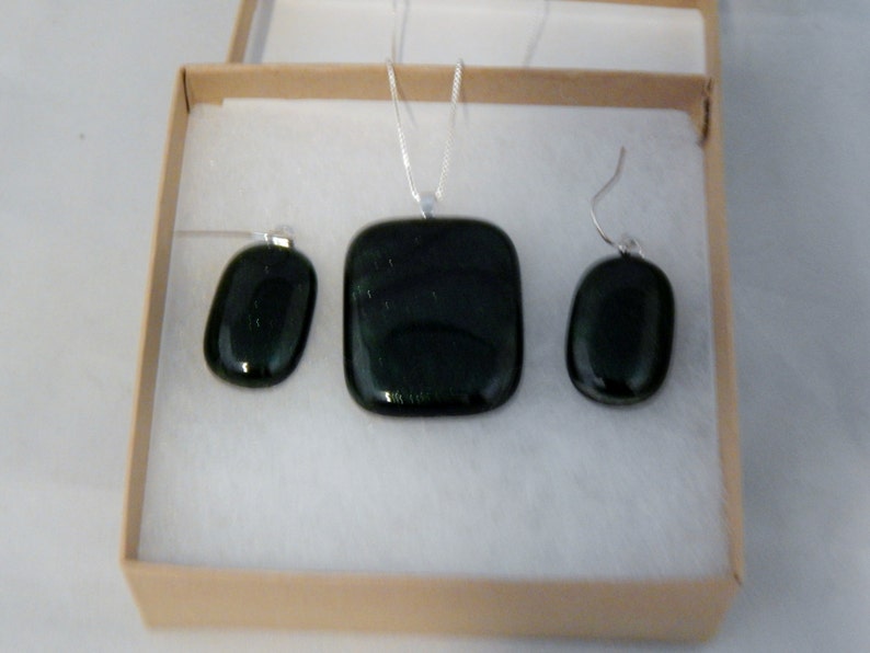 Adventurine Green Glass Pendant and Earrings Set Fused Glass Pendant Glass Earrings