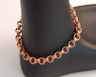 Copper Chain Bracelet, Copper 2 by 2 Chain Bracelet, Chain Maille Bracelet, Copper Anklet