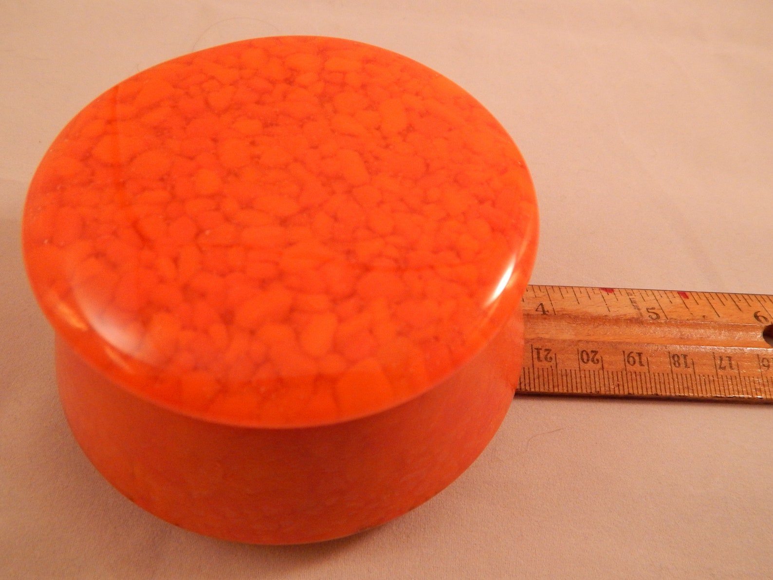 Round Orange Fused Glass Box, Orange Jewelry Box, Orange Trinket Dish