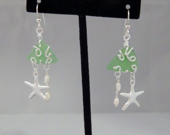 Green Chesapeake Bay Sea Glass Earrings, Sea Glass Earrings, Silver and Sea Glass Earrings