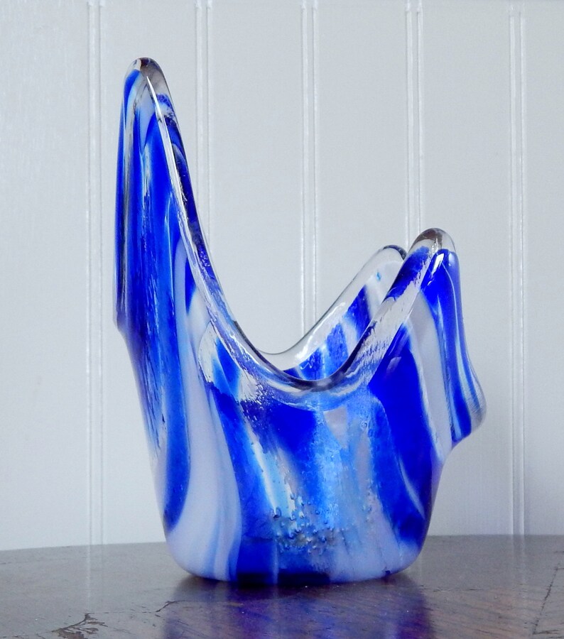 Glass Tea Light Candle Holder, Blue Glass Bowl, Blue Trinket Bowl, Blue