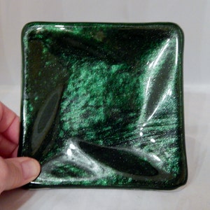Adventurine Green Fused Glass Dish: Square Trinket Dish, Candle Holder