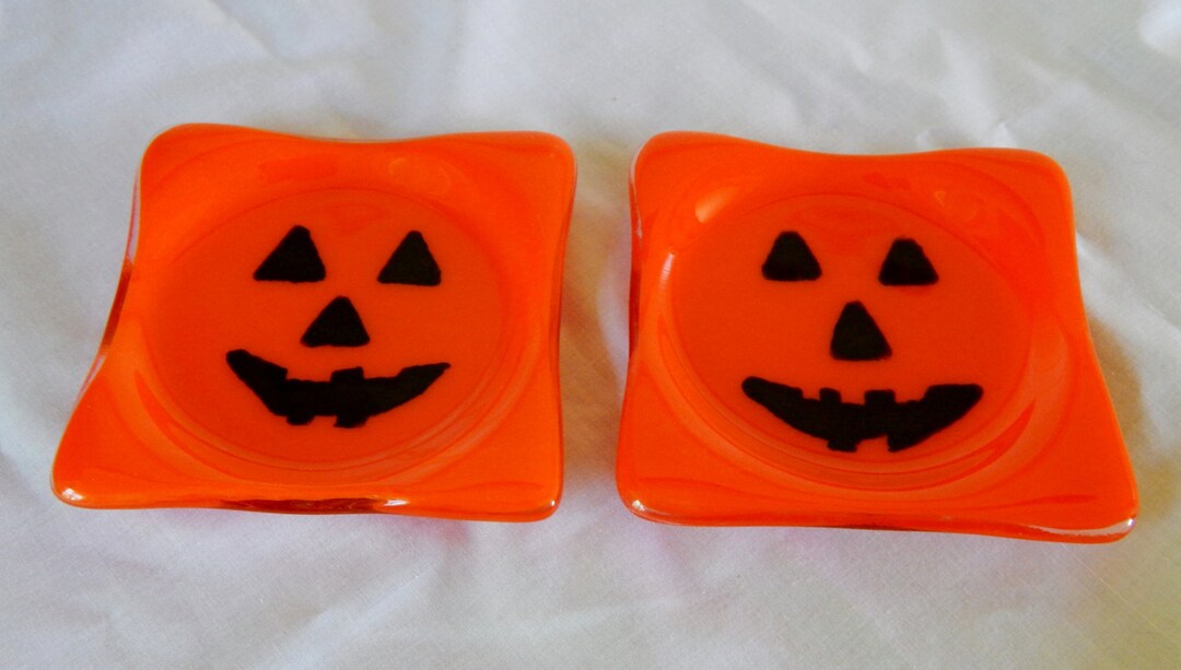 Halloween Coasters, Halloween Pumpkin Fused Glass Coasters, Pumpkin