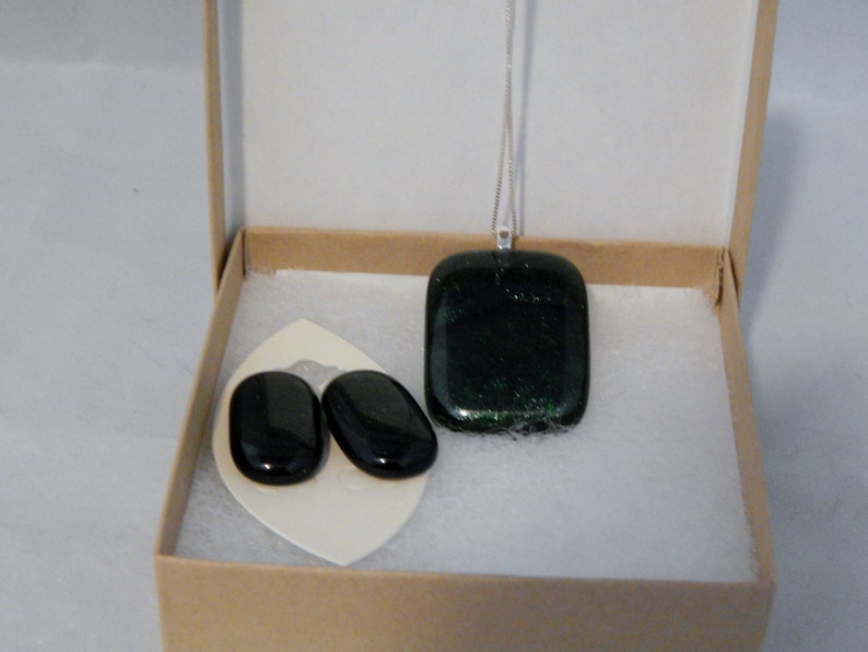 Adventurine Green Glass Pendant and Earrings Set Fused Glass Pendant Glass Earrings