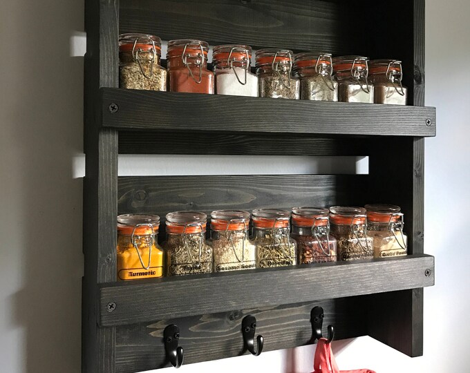 Spice Rack Hooks Rustic Spice Rack Wall Mounted Spice Etsy