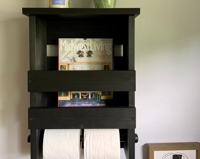 Ebony Magazine Rack Toilet Paper Holder Shelf, Toilet Paper Holder, Rustic Bathroom Wall Decor