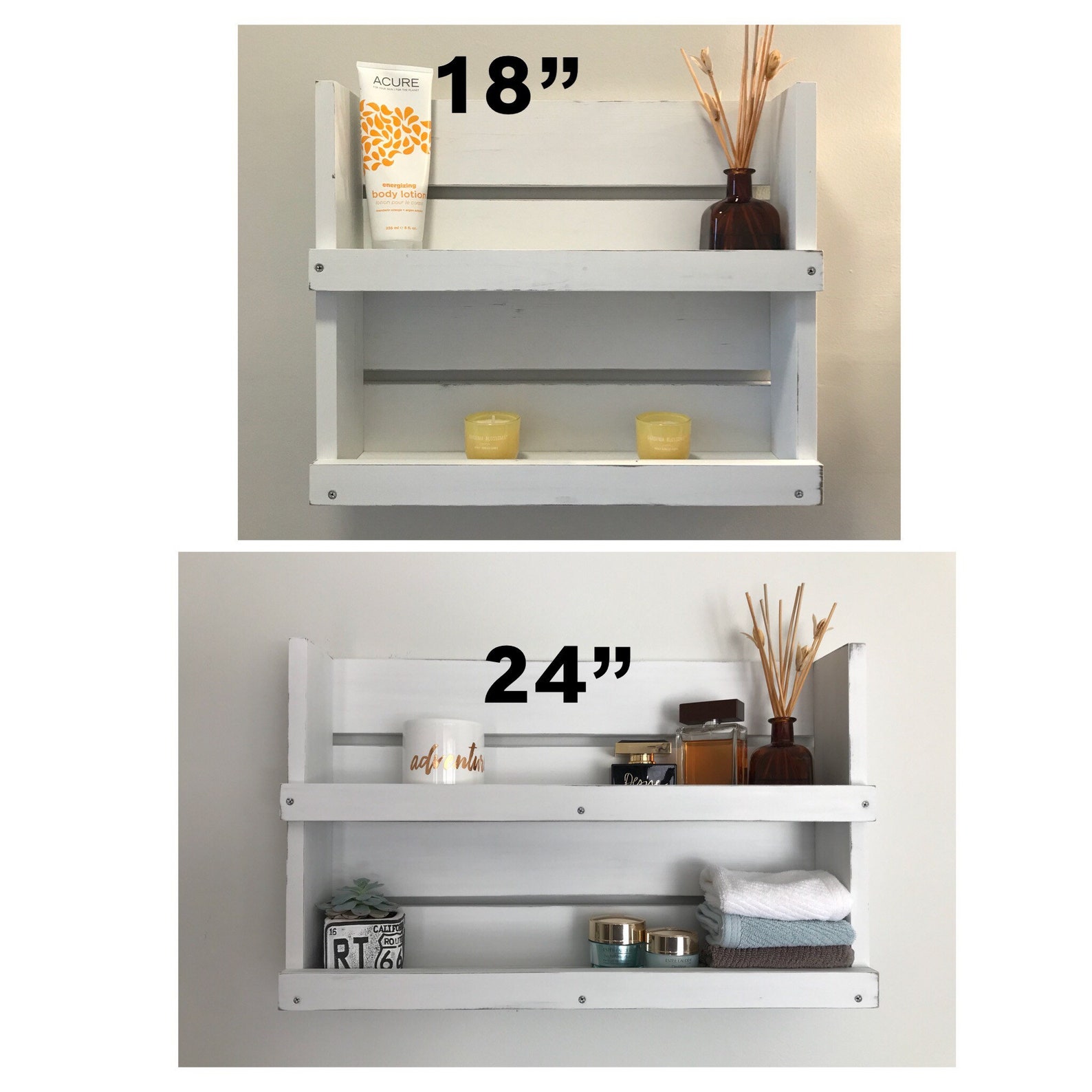 Rustic White Distressed Wood Bathroom Shelf Farmhouse Decor Etsy