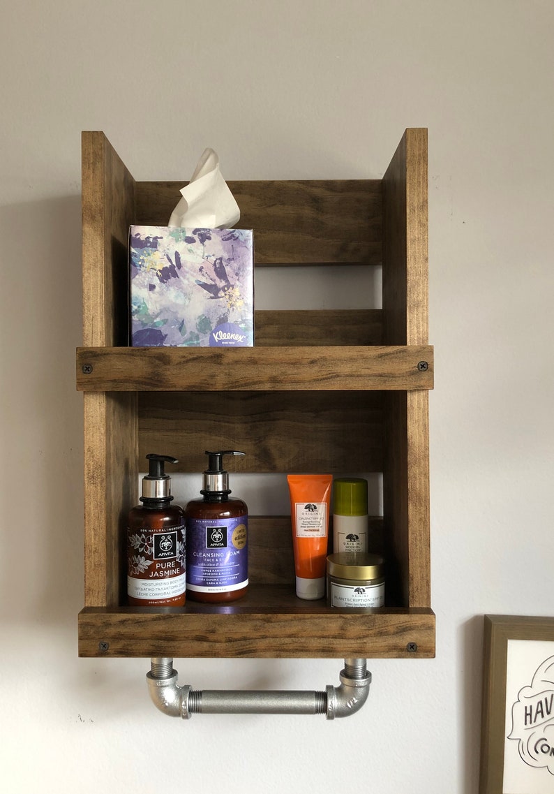 Bathroom Shelf With Pipe Towel Bar Wall Mounted Industrial Etsy