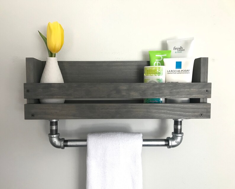 Bathroom Shelf With Pipe Towel Bar Towel Holder Bathroom Etsy
