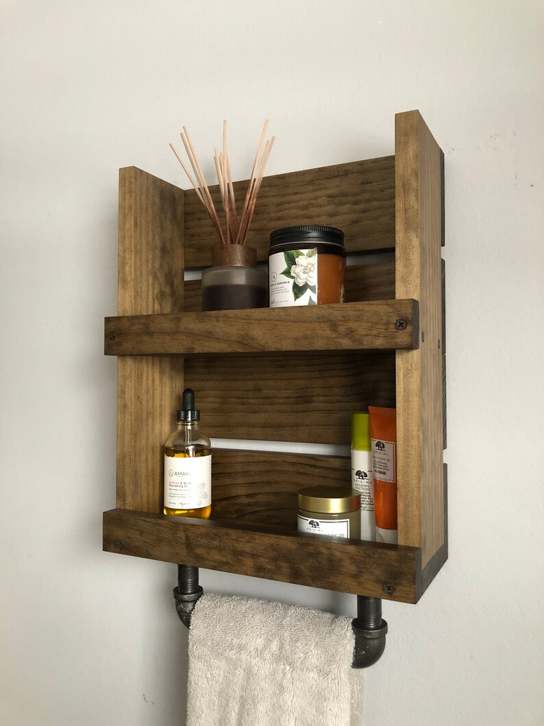 Bathroom Wall Shelf With Towel Bar Wall Mounted Small Shelf Etsy