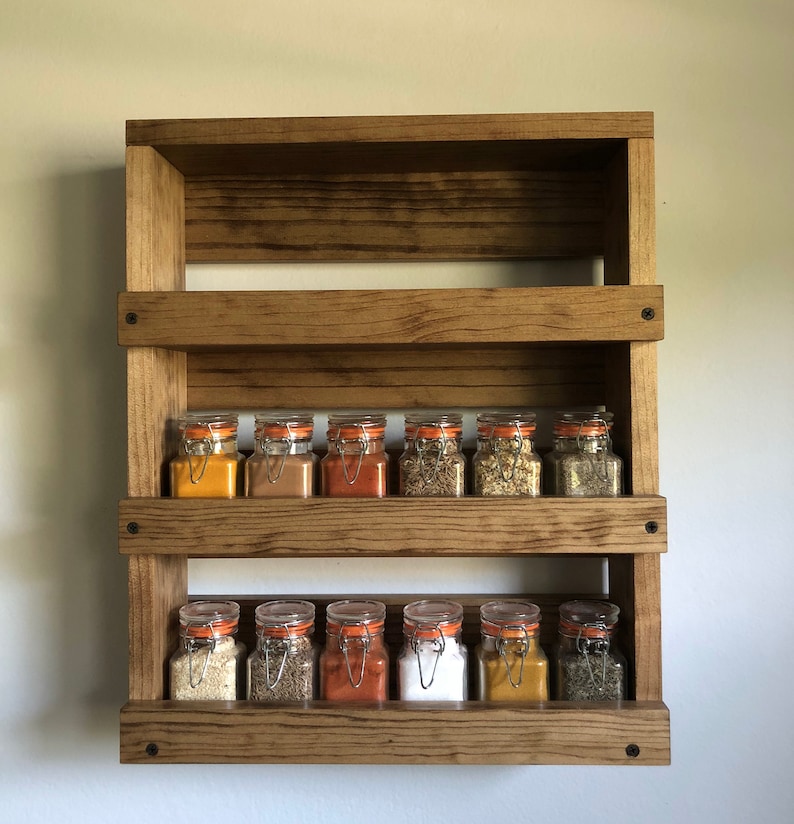 Wall Mounted Apothecary Spice Rack Rustic Kitchen Spice Etsy