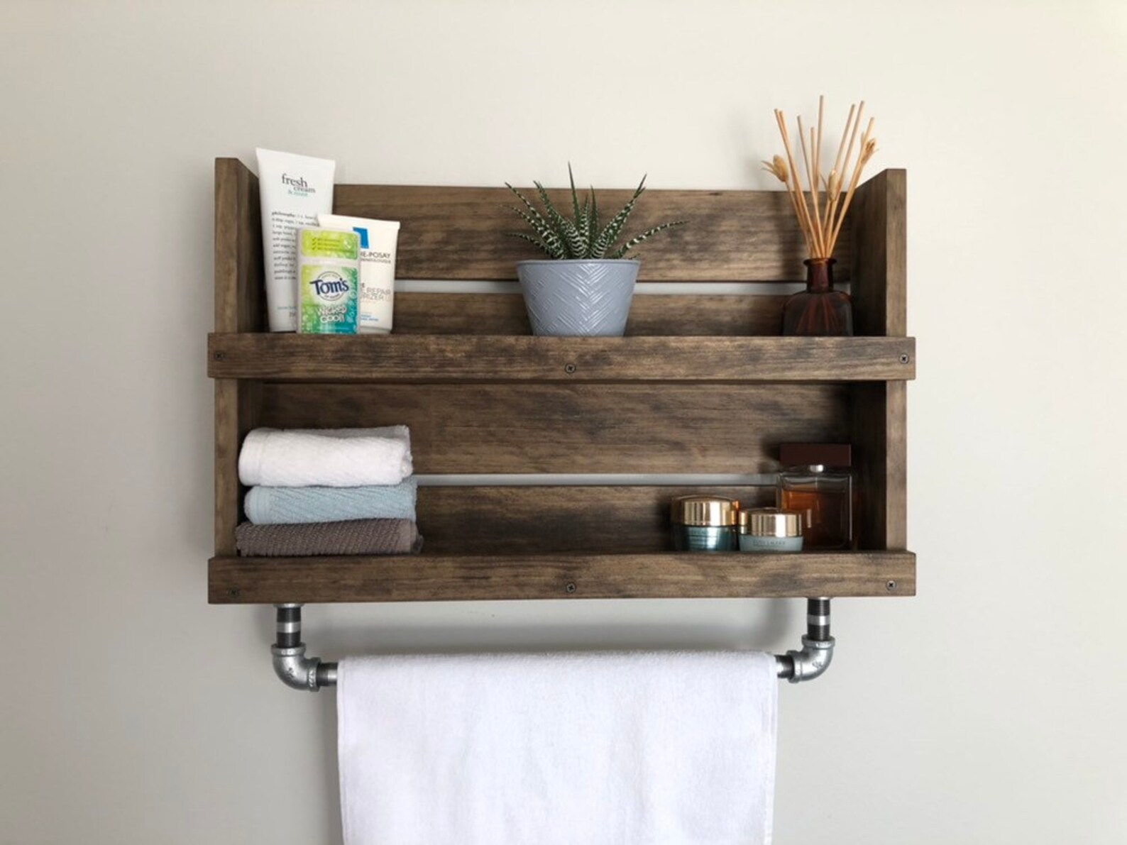Bathroom Wall Shelf With Pipe Towel Bar Wall Hanging Etsy