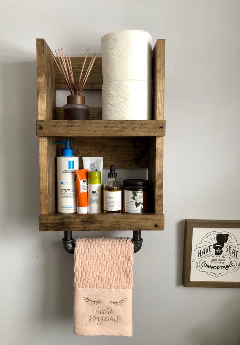 Bathroom Shelf With Pipe Towel Bar Wall Mounted Industrial Etsy