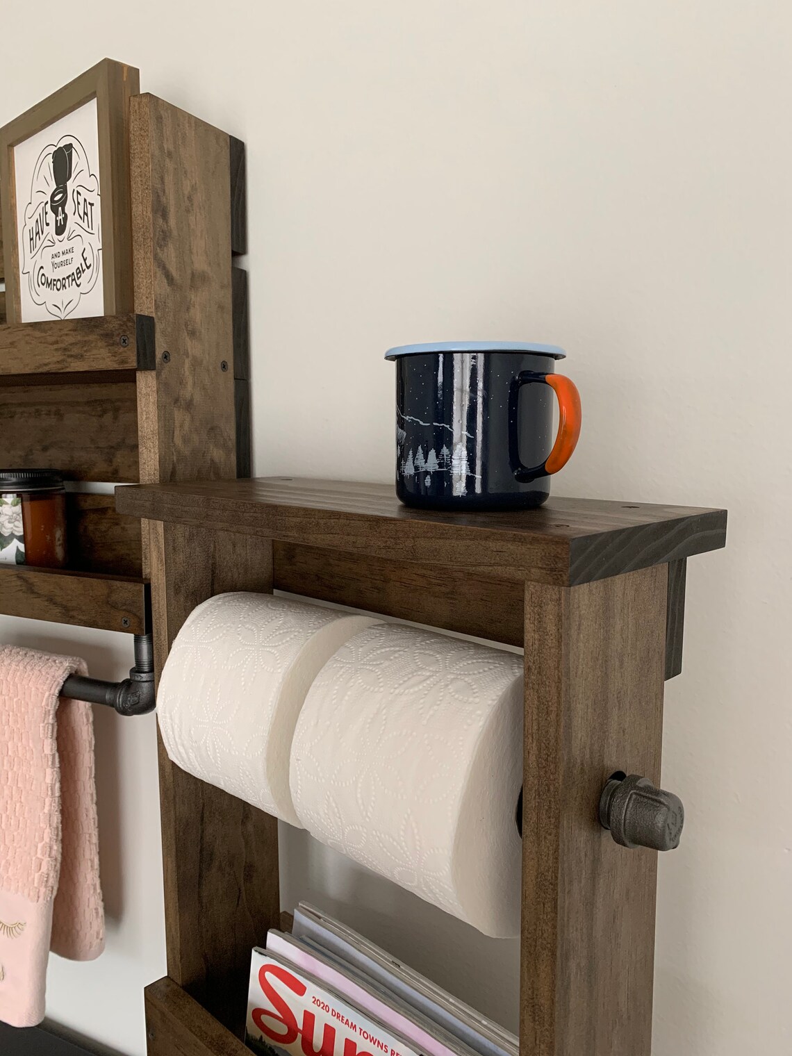 Bathroom Set Shelf With Pipe Towel Bar And Toilet Paper And Etsy
