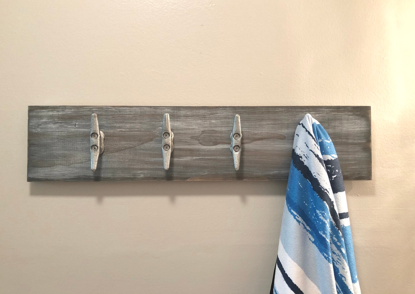Boat Cleat Coat Rack Gray Whitewashed Nautical Towel Hooks Etsy