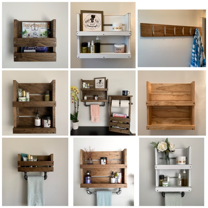 Bathroom Shelf With Towel Bar White Distressed Shelf Wood Etsy