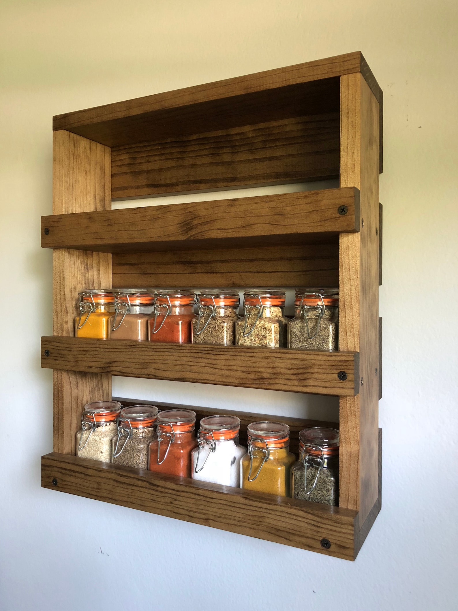 Wall Mounted Apothecary Spice Rack Rustic Kitchen Spice Etsy