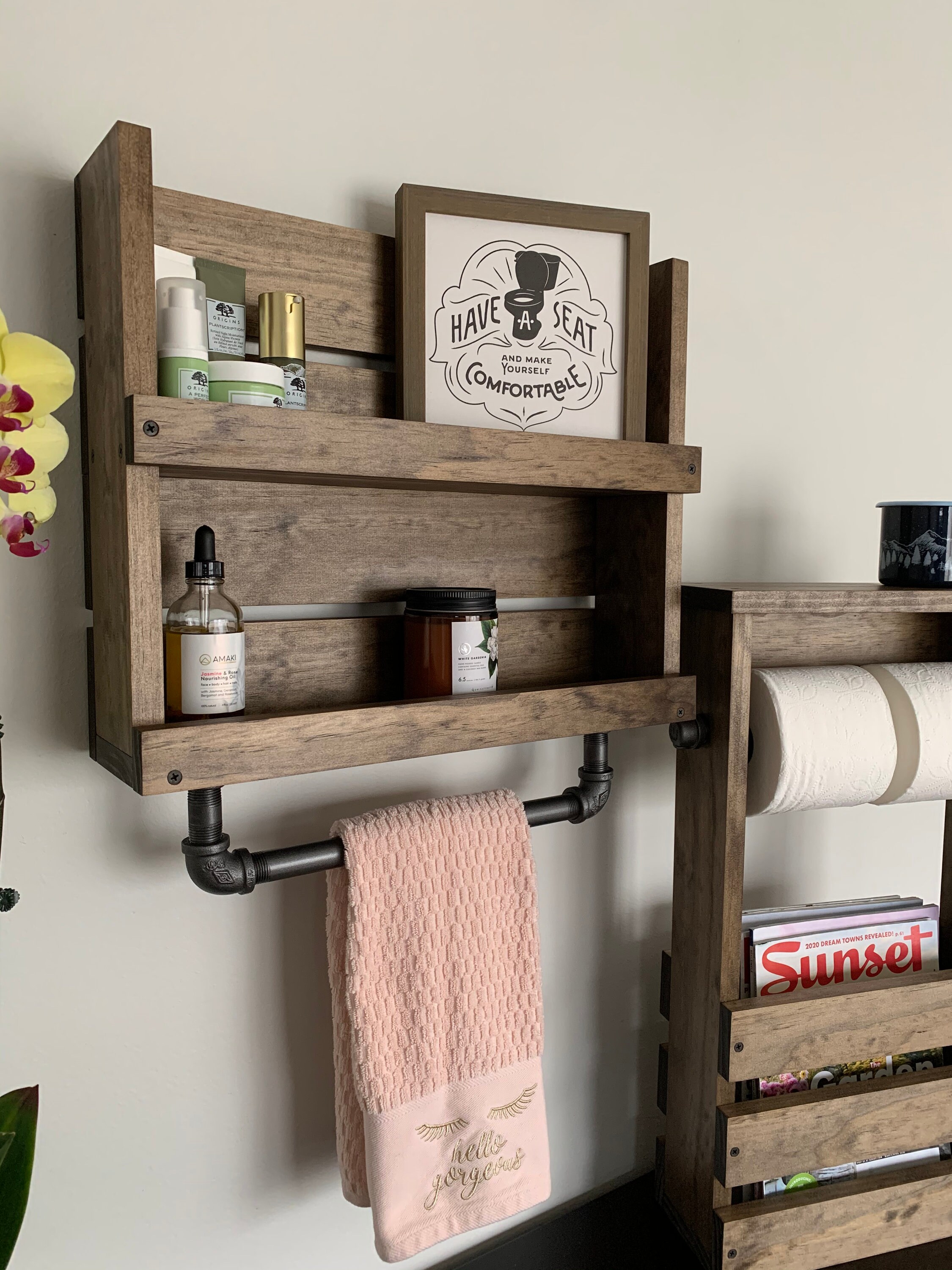 Bathroom Set Shelf With Pipe Towel Bar And Toilet Paper And Etsy