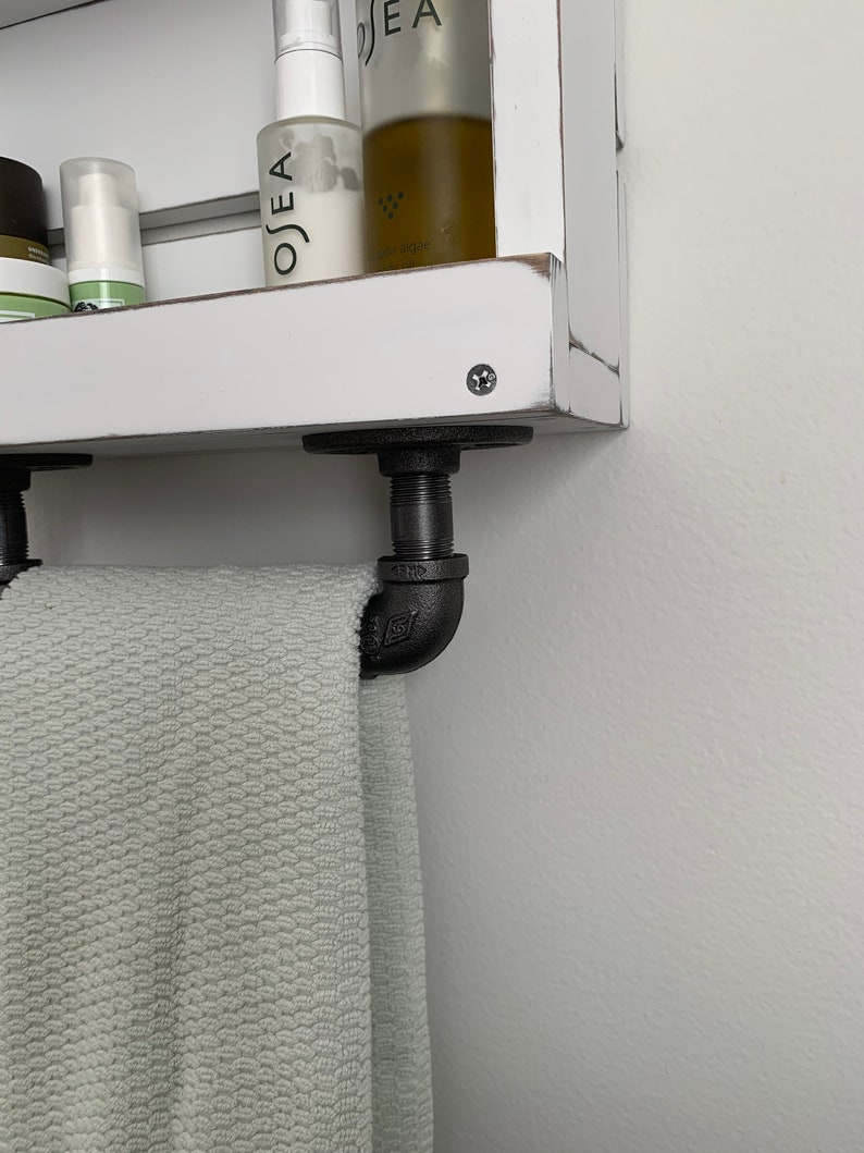 Bathroom Shelf With Towel Bar White Distressed Wood Shelf Etsy