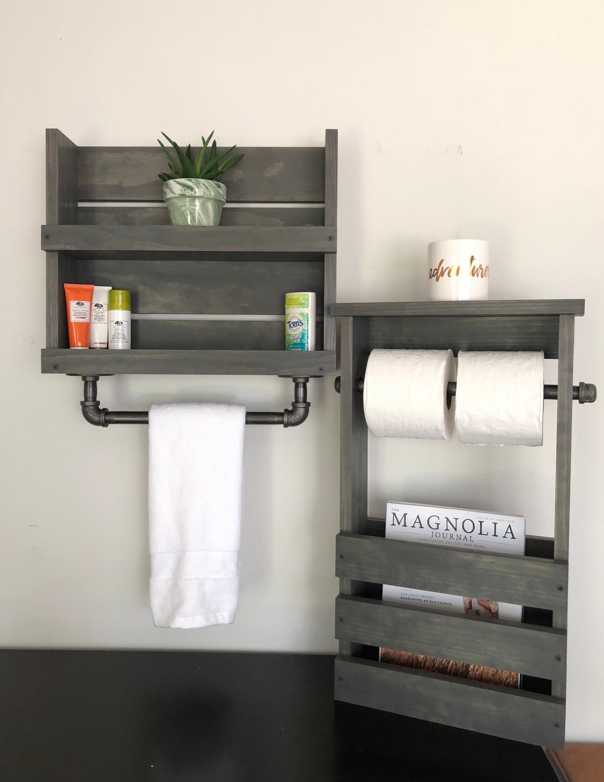 Bathroom Set Shelf With Pipe Towel Bar Toilet Paper Magazine Etsy UK