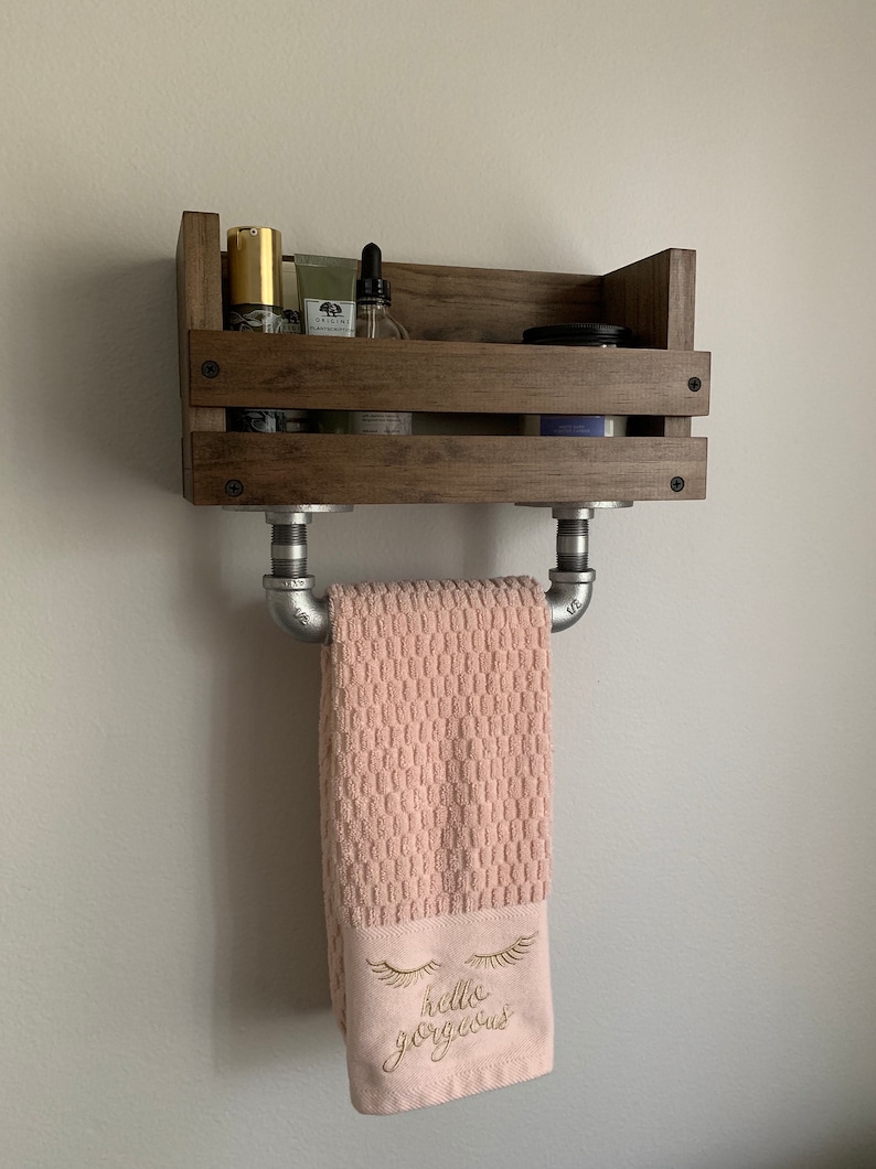 Small Shelf Galvanized Towel Bar Gift for Her Bathroom Rustic Etsy