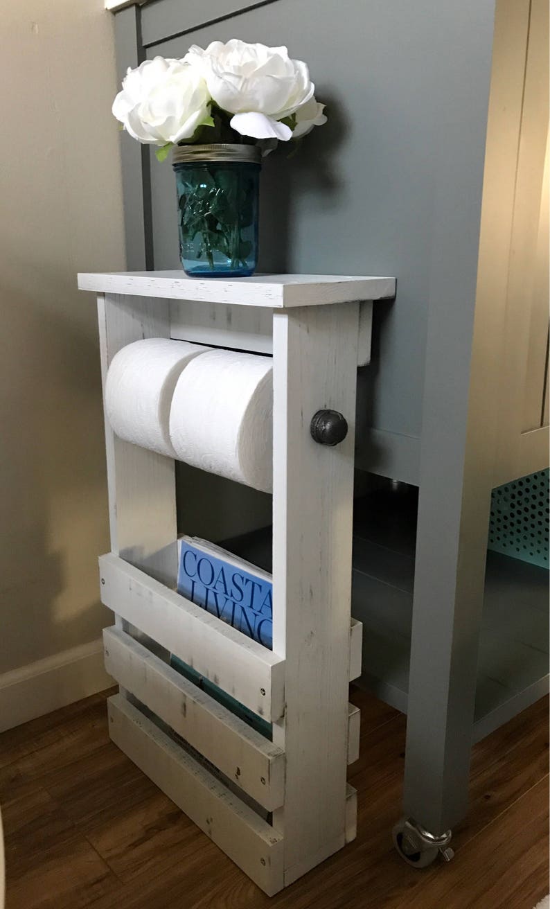 White Distressed Bathroom Magazine And Toilet Paper Holder