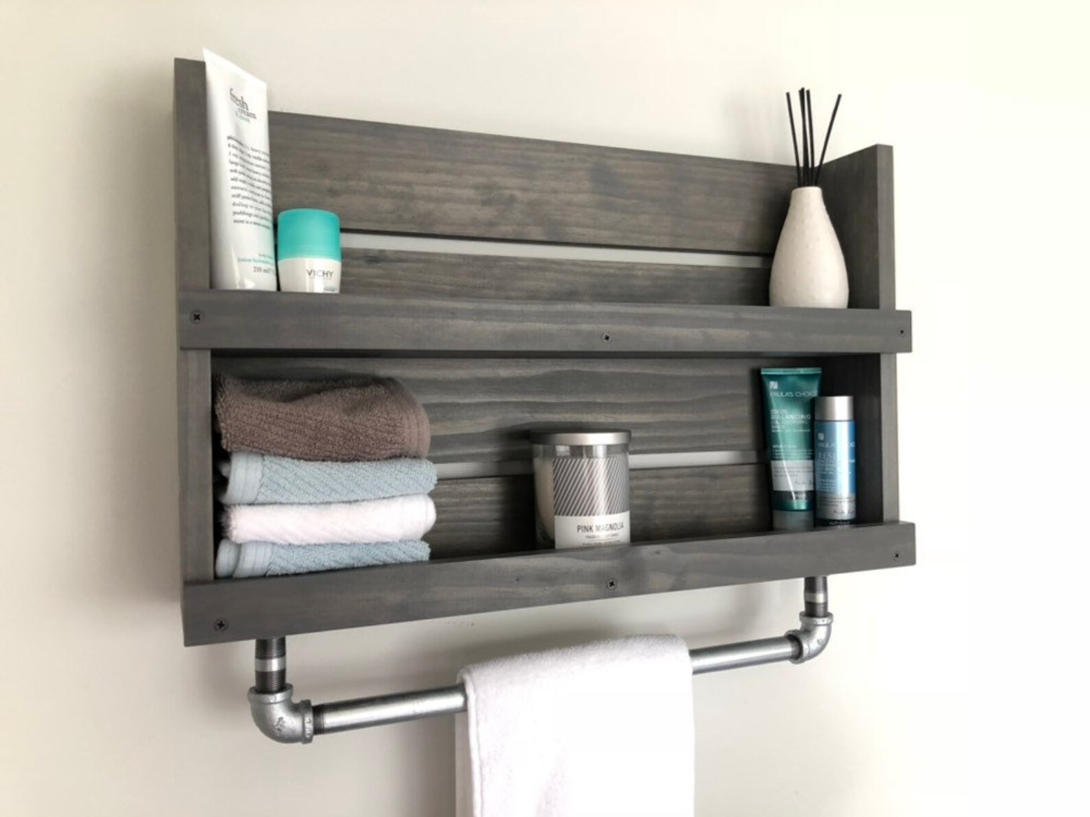 Bathroom Wall Shelf With Pipe Towel Bar Wall Hanging Etsy