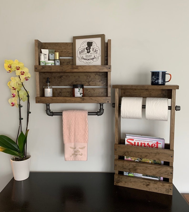 Bathroom Set Shelf With Pipe Towel Bar Toilet Paper Magazine Etsy