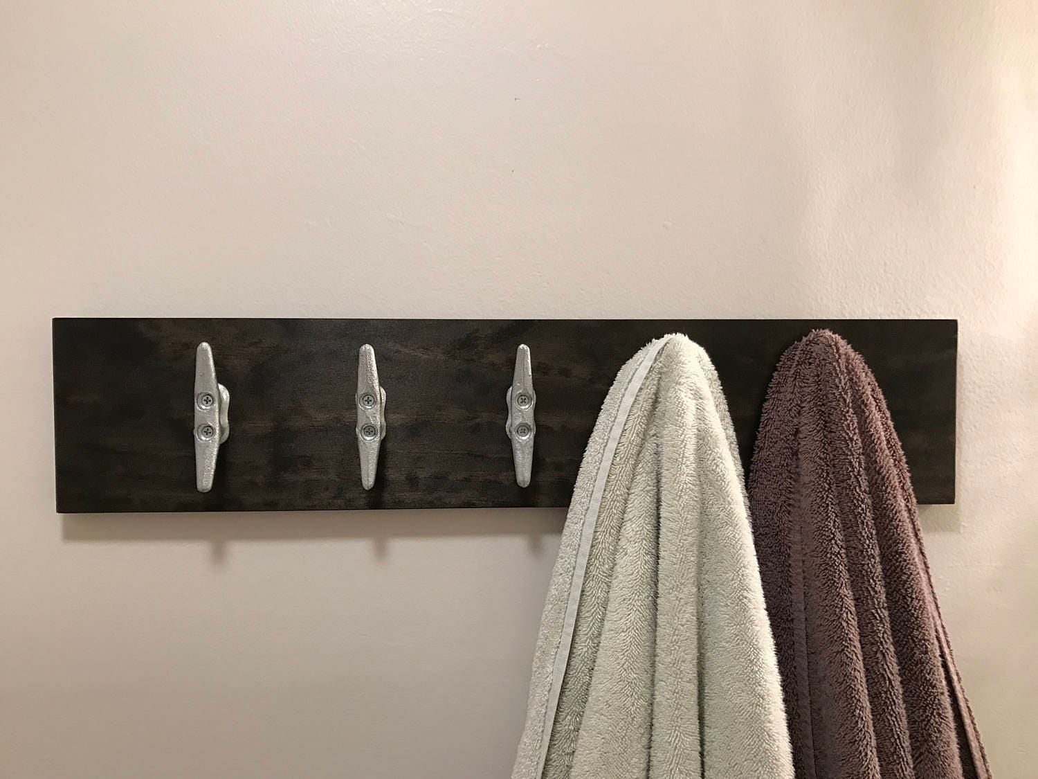 Towel rack five boat cleats Nautical Wood coat rack Cleats Etsy