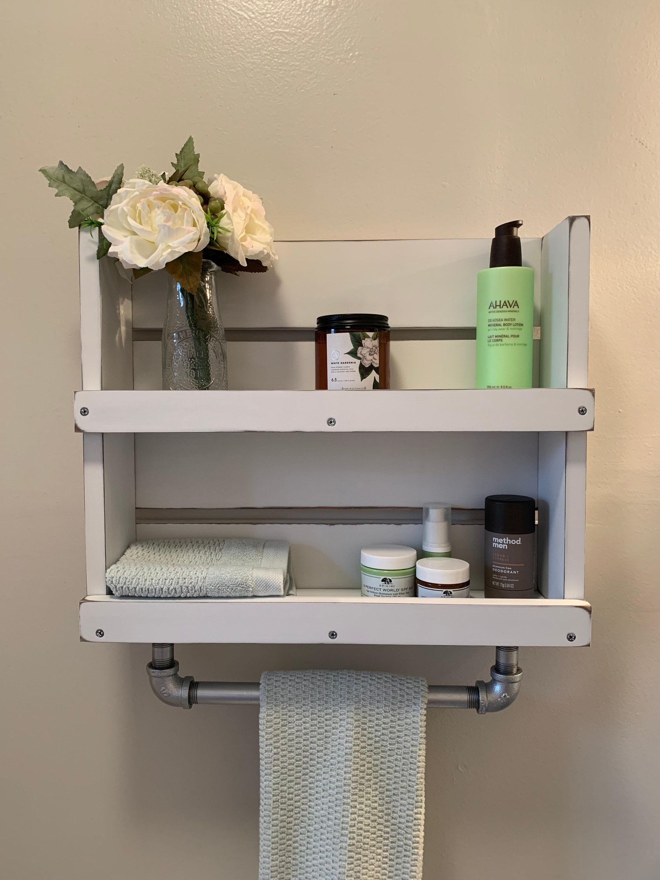 Etsy Bathroom Shelf with Towel Bar Everything Bathroom