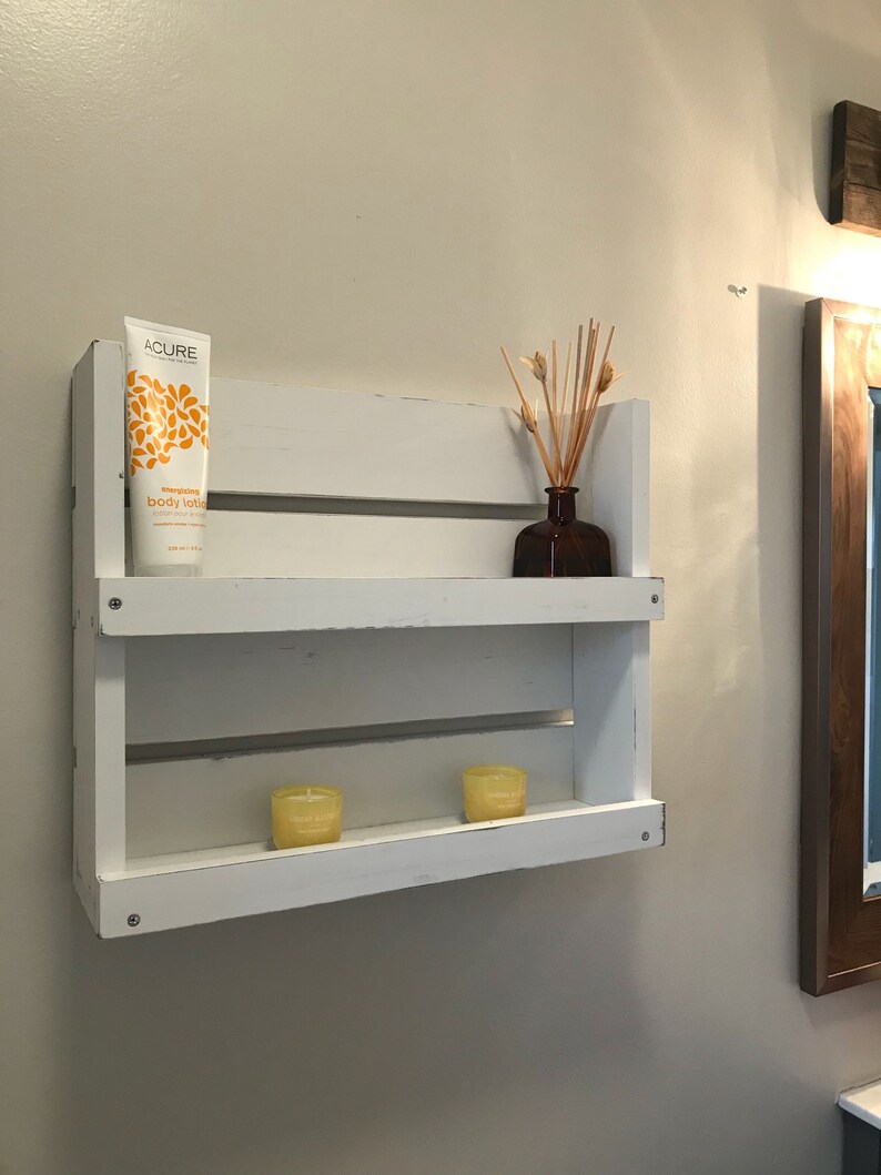 Rustic White Distressed Wood Bathroom Shelf Farmhouse Decor Etsy
