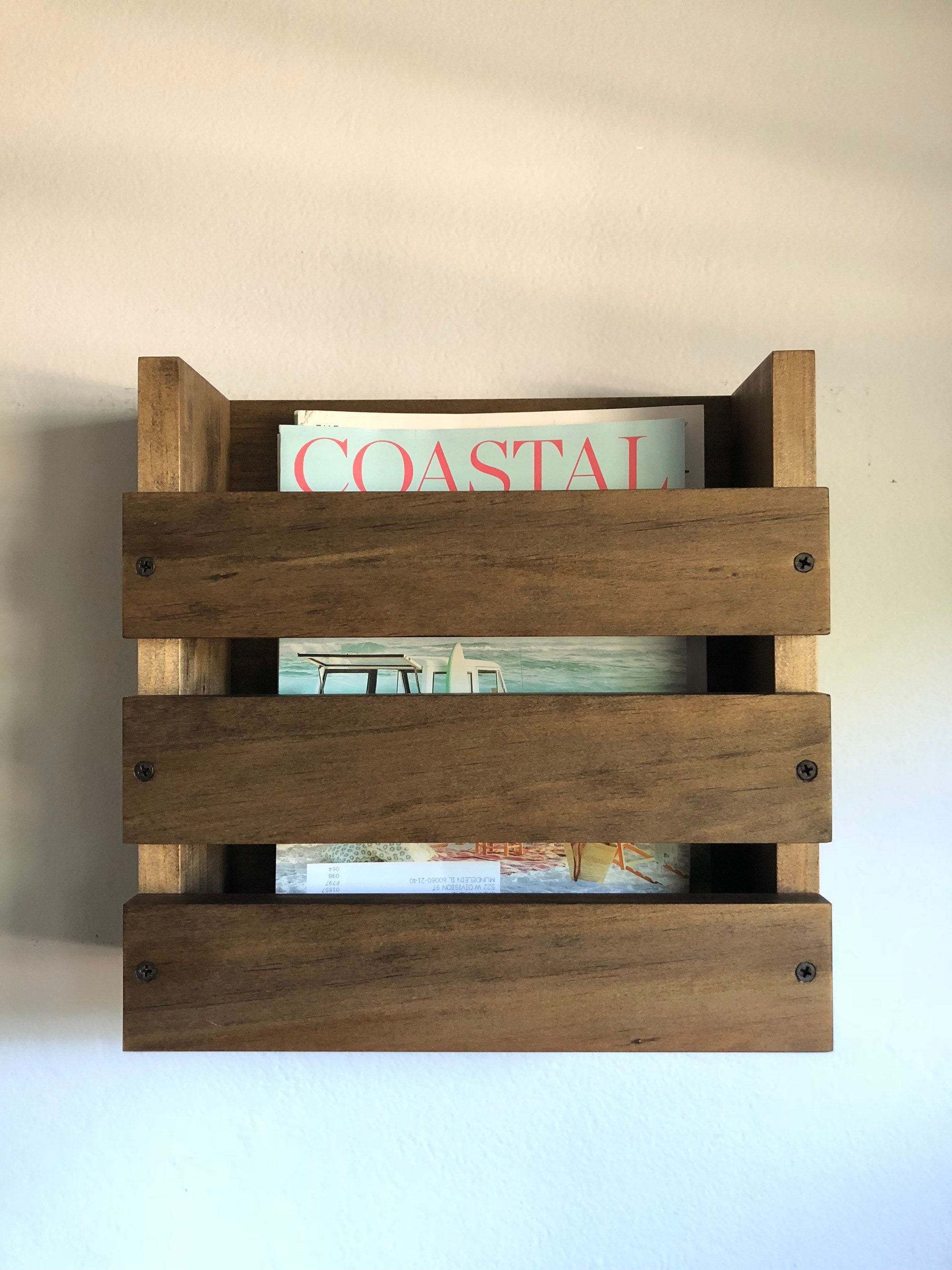 Wood wall mounted menu holder Bathroom magazine holder Wall Etsy