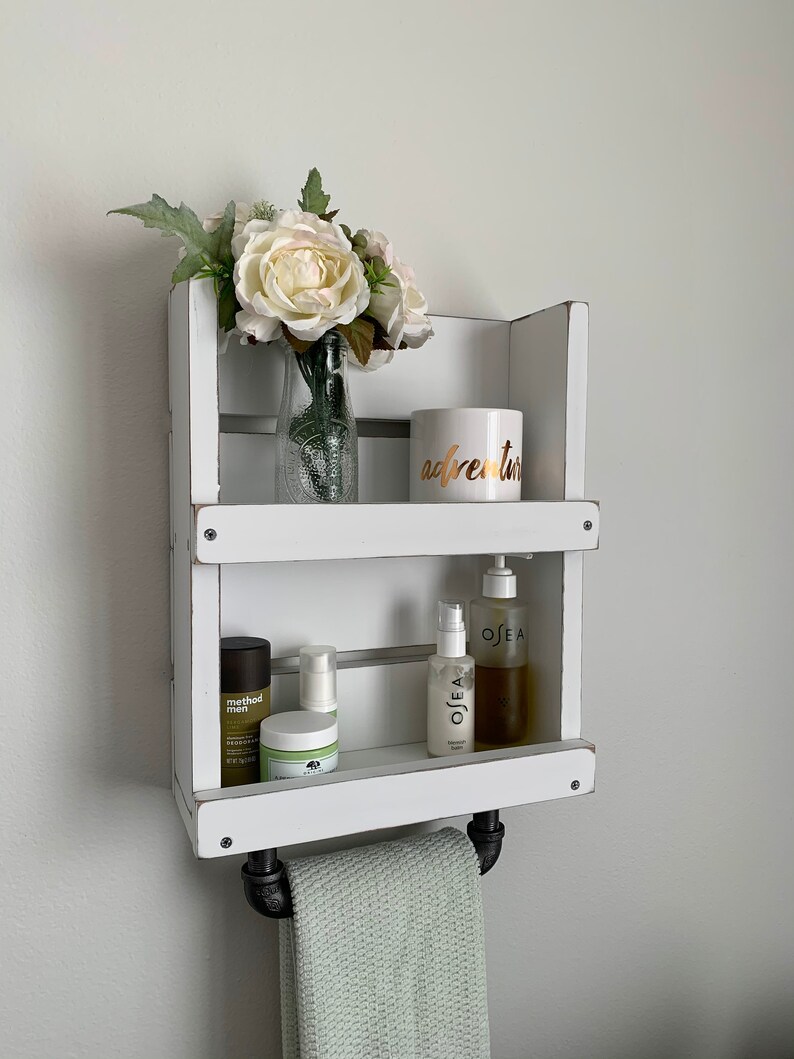 Estante de baño con barra de toallas estante de madera blanca | Etsy