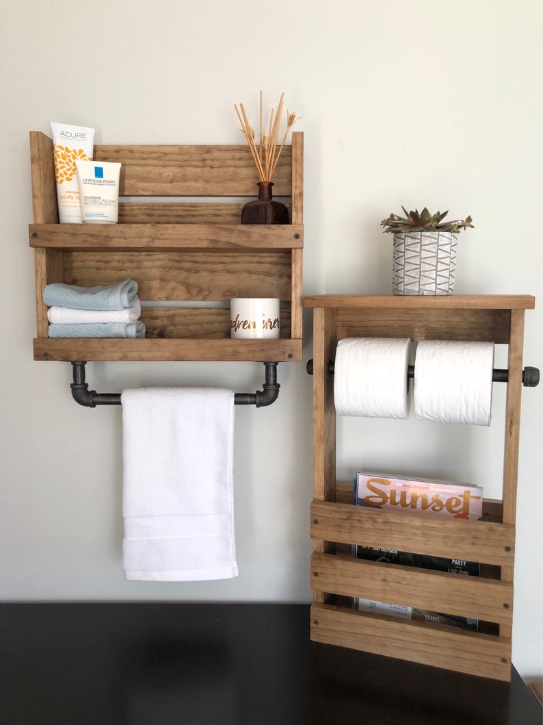 Bathroom Set Shelf With Pipe Towel Bar Toilet Paper Magazine Etsy