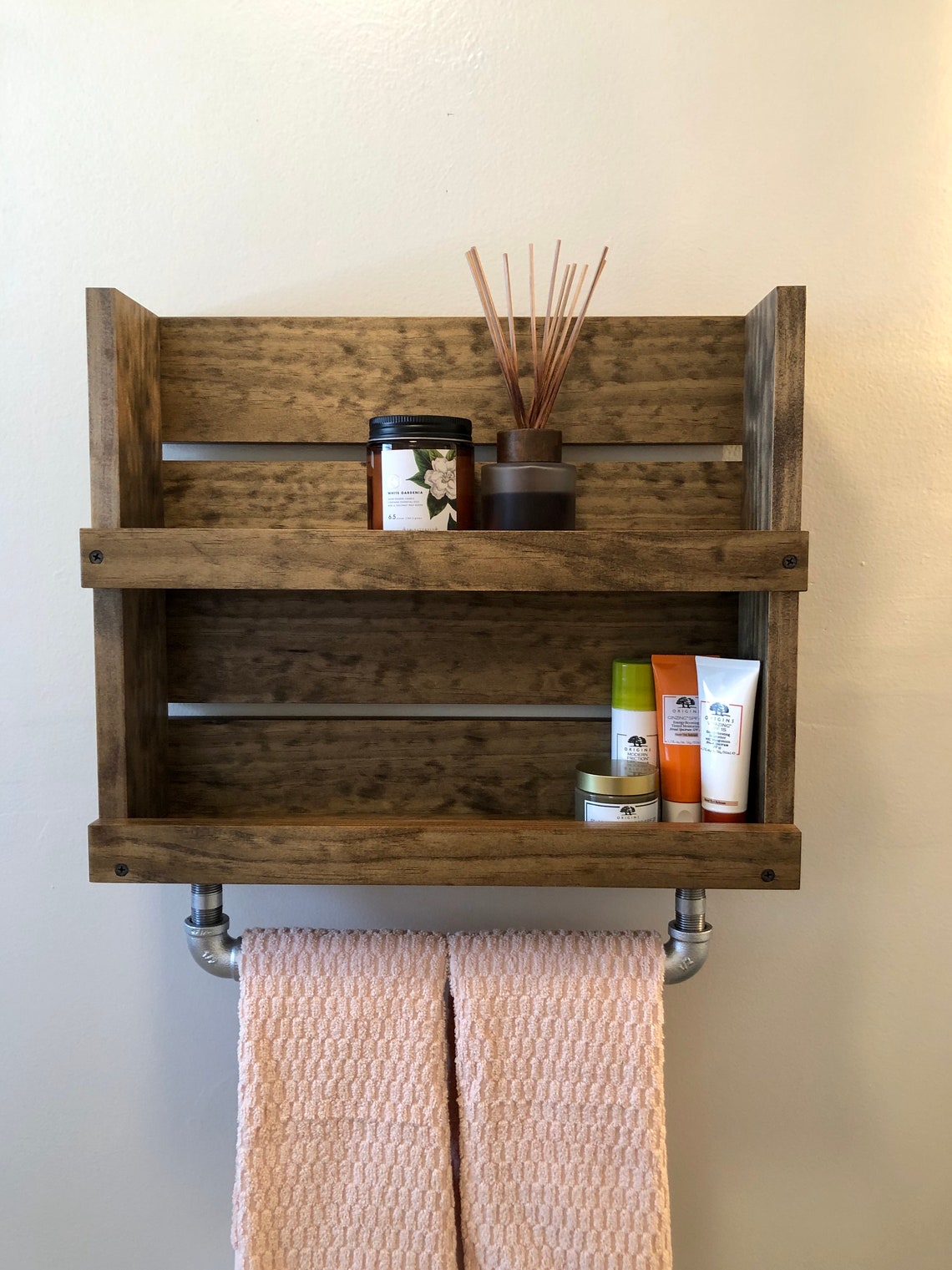 Bathroom Wall Shelf With Pipe Towel Bar Wall Hanging Etsy
