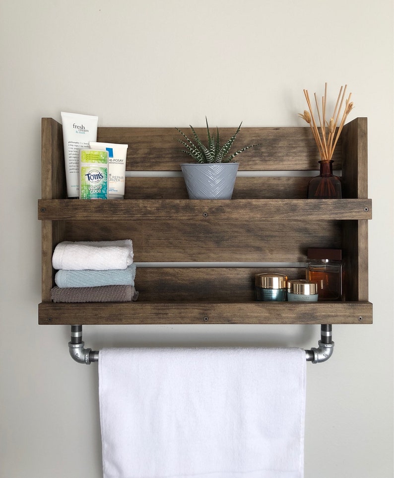 Bathroom Modern Shelf Galvanized Pipe Towel Bar Wall Hanging Image 0