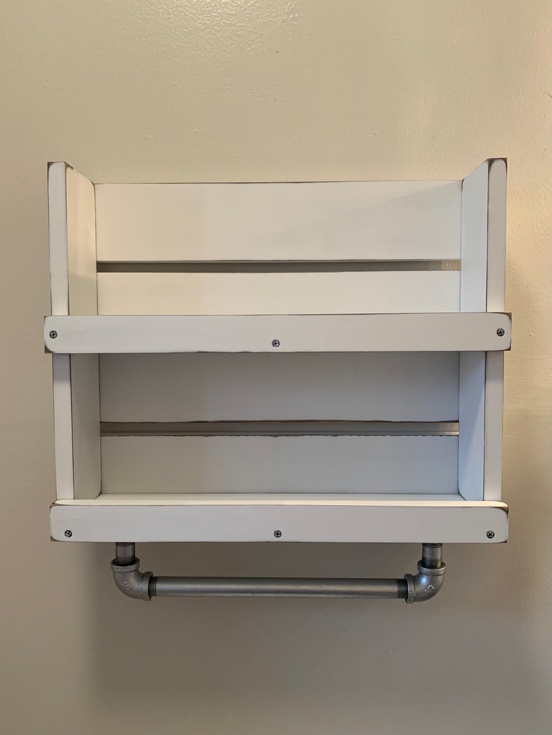Bathroom Shelf With Towel Bar White Distressed Wood Shelf Etsy