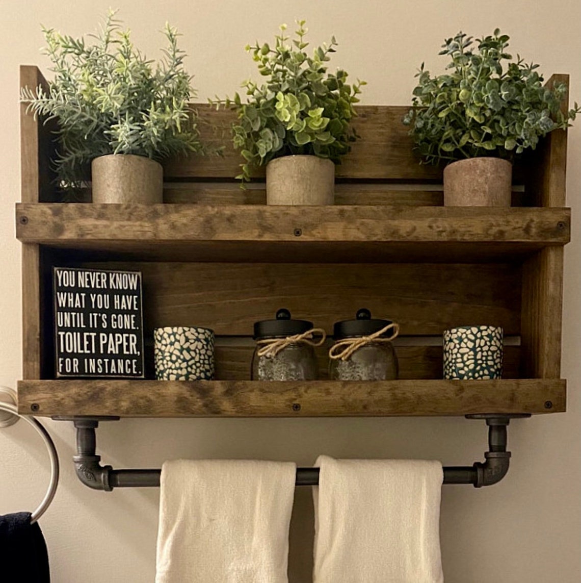 Bathroom Shelf With Pipe Towel Bar Rustic Shelf With Towel Etsy
