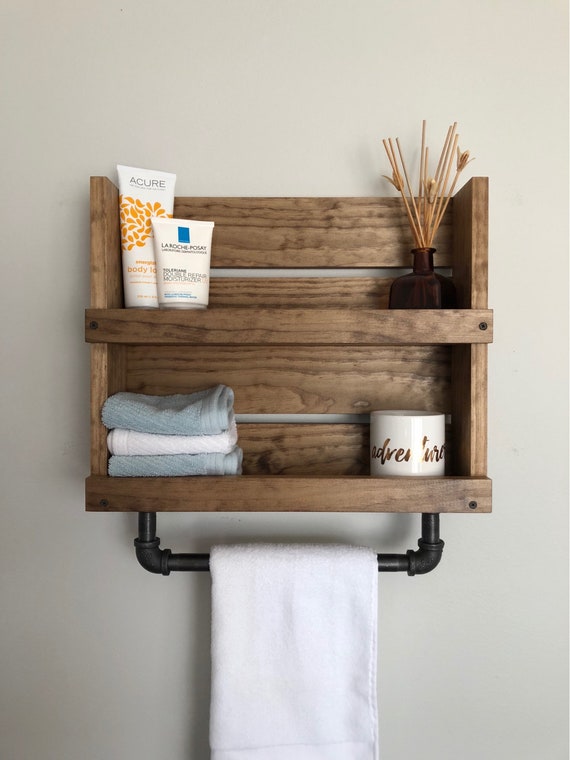 Bathroom Shelf With Towel Bar Wall Hanging Modern Industrial Etsy