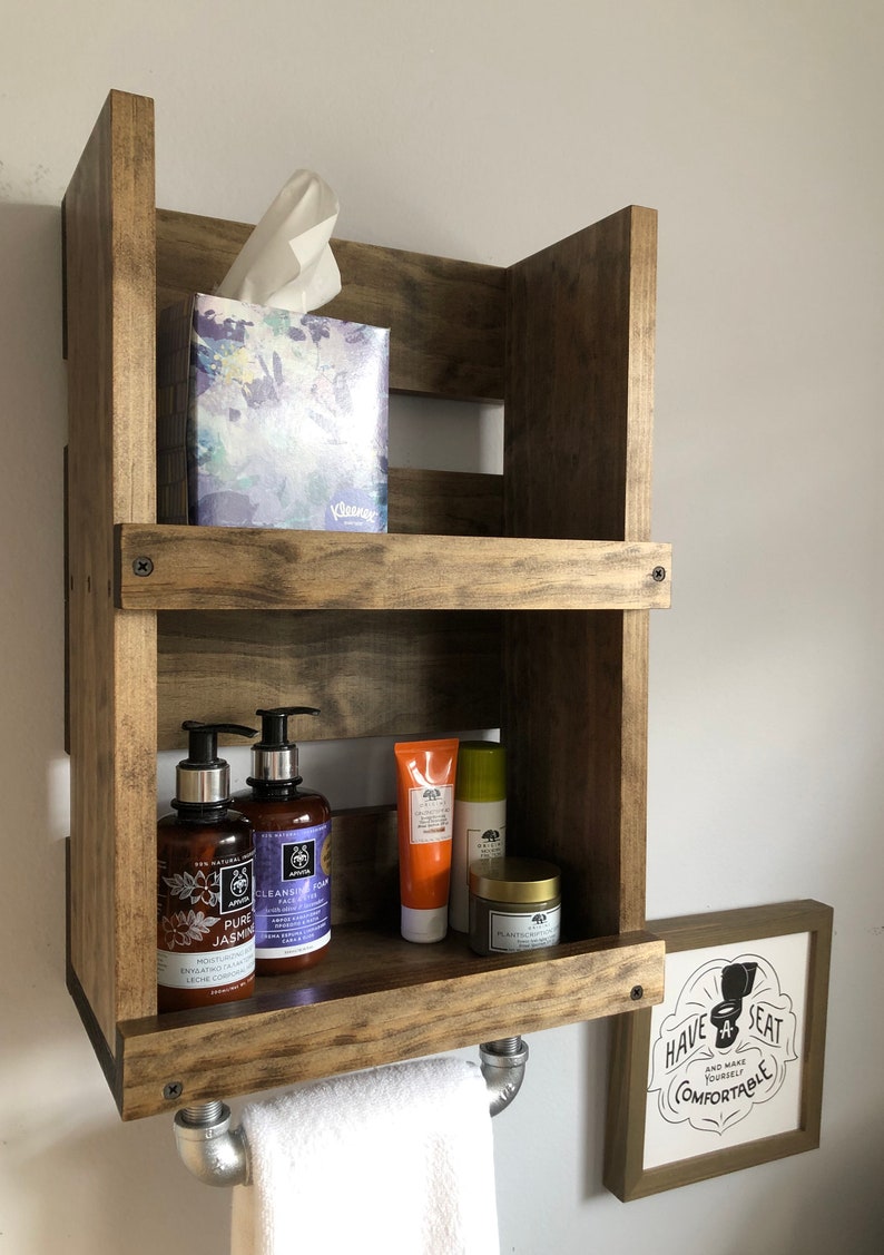 Bathroom Shelf With Pipe Towel Bar Wall Mounted Industrial Etsy