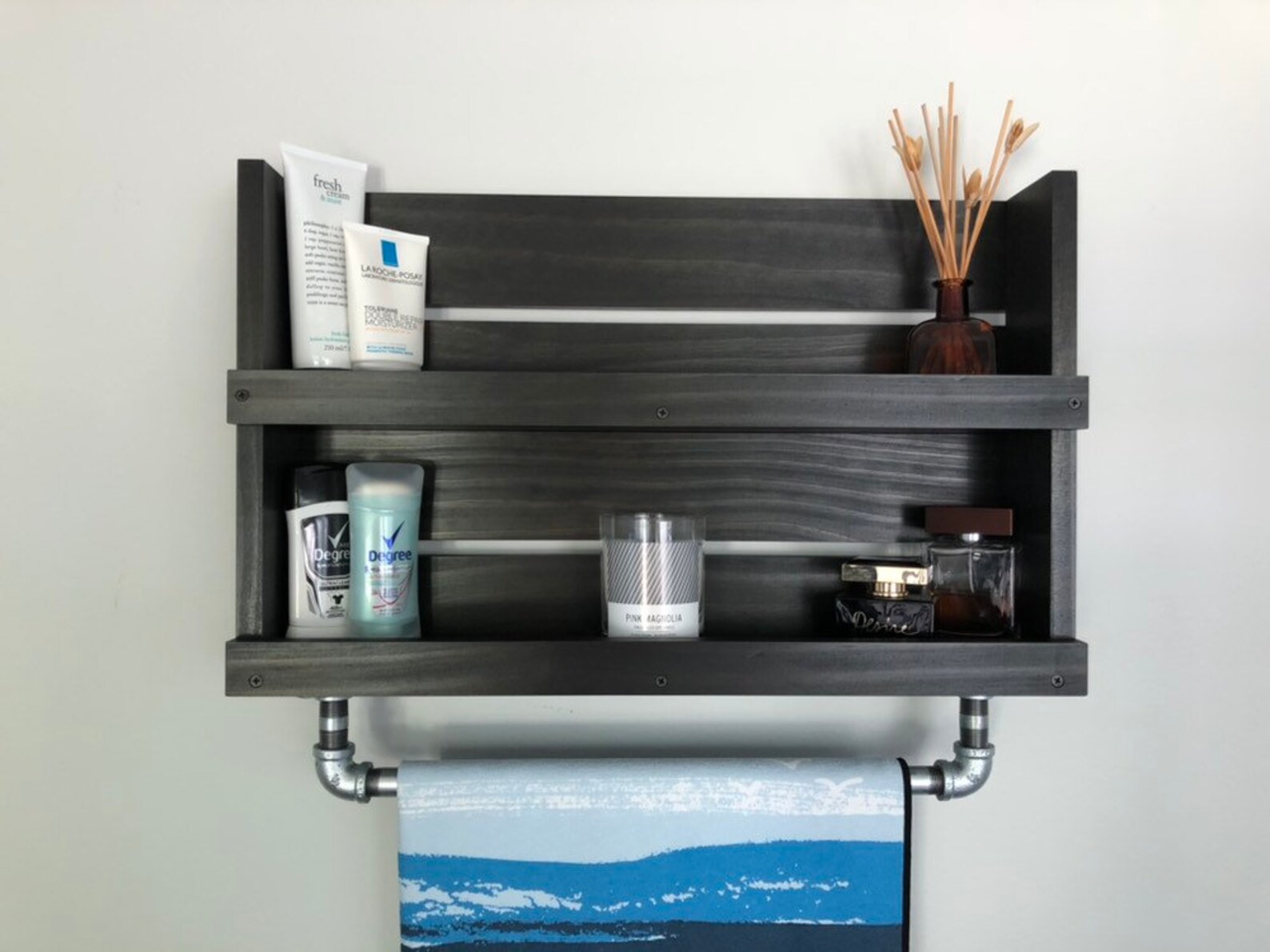 Bathroom Wall Shelf With Pipe Towel Bar Wall Hanging Etsy