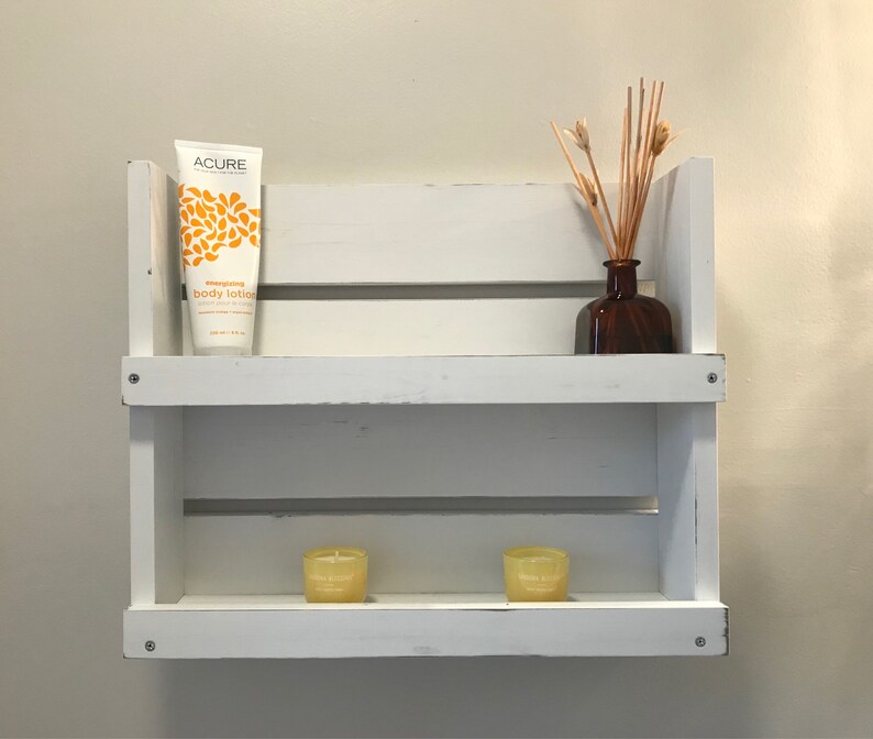 Rustic White Distressed Wood Bathroom Shelf Farmhouse Decor | Etsy