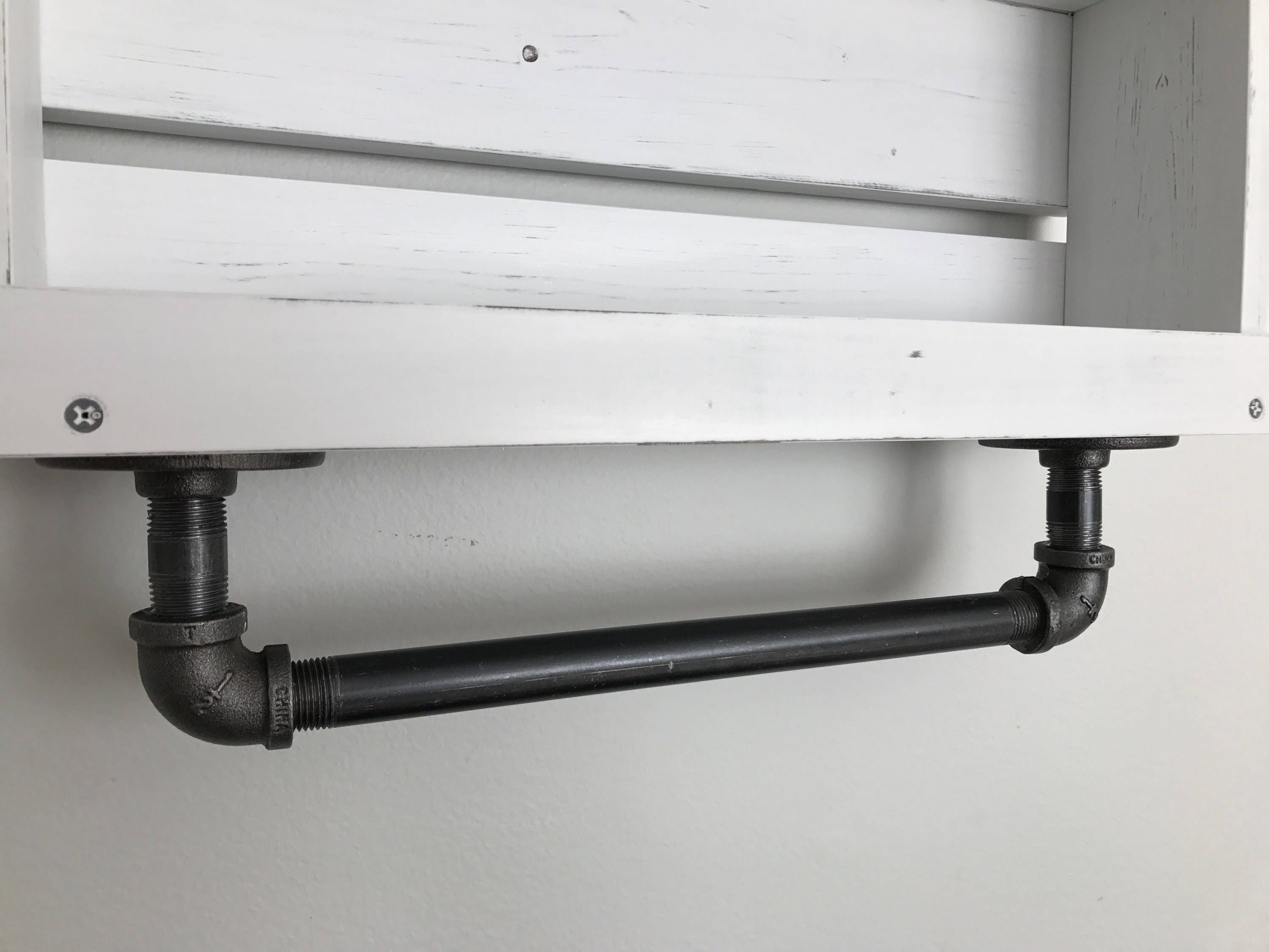 Bathroom Shelf With Towel Bar White Distressed Wood Bathroom Etsy