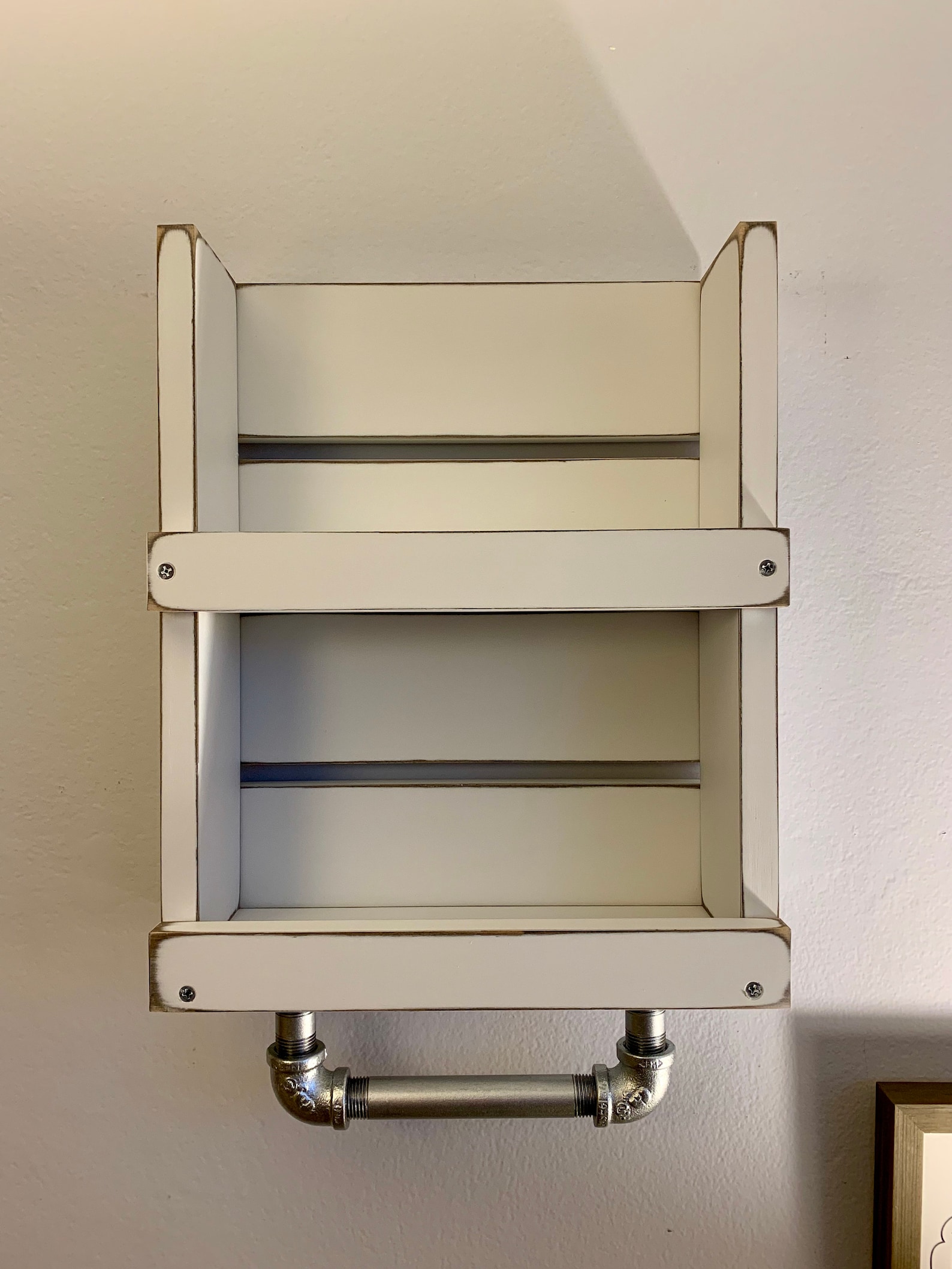 Bathroom Shelf With Towel Bar White Distressed Wood Shelf Etsy