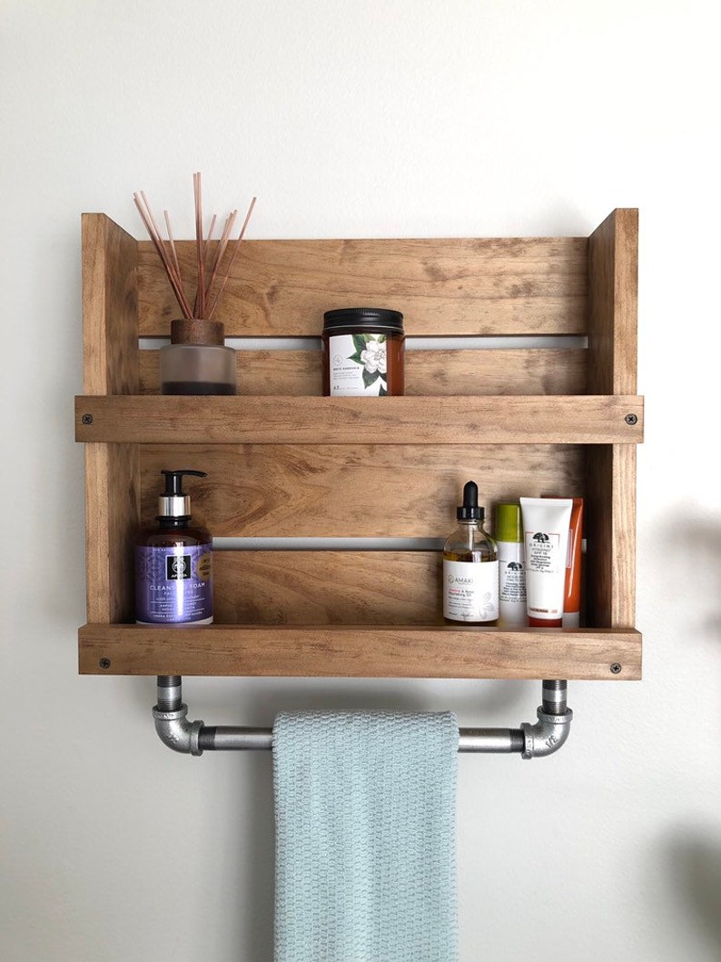 Bathroom Shelf With Galvanized Pipe Towel Barwall Mounted Etsy