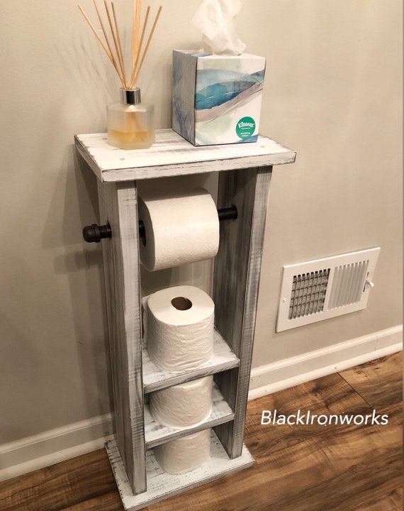Wood Storage Shelf Urban Industrial Wall Mount Iron Pipe Toilet Paper Holder R