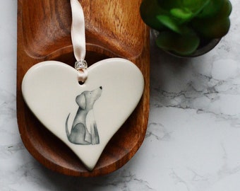 Sitting Labrador Ceramic Heart