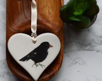 Corazón de cerámica black bird