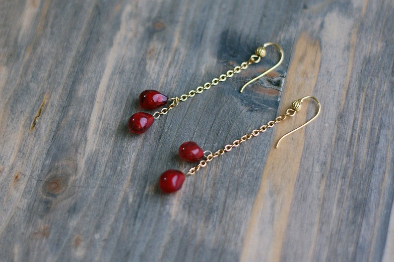 golden wire Dangle /& Drop Earrings Glass Pomegranate Earrings Pomegranate earrings chandelier earrings