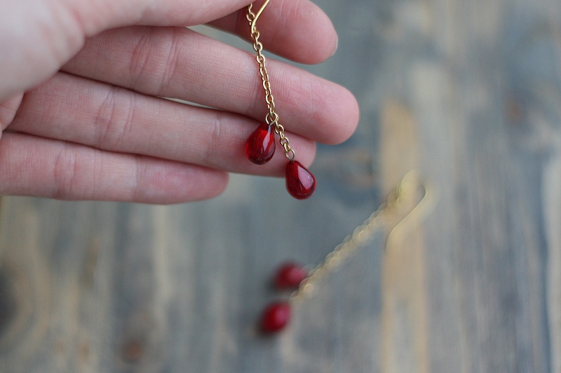 golden wire Dangle /& Drop Earrings Glass Pomegranate Earrings Pomegranate earrings chandelier earrings